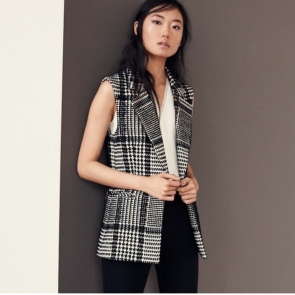 Theory Eldora Glen Houndstooth Plaid Sleeveless Blazer Vest. Sz 2.